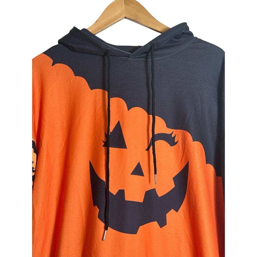 Halloween Pumpkin Women's Spooky Pullover Hooded Sweatshirt Size XL Black Orange - Picture 3 of 6